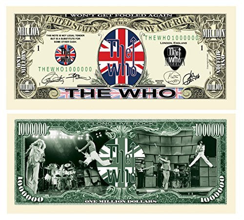 American Art Classics Pack of 5 - The Who Million Dollar Collectible Limited Edition Novelty Million Dollar Bills - Best Gift for Fans of The Who