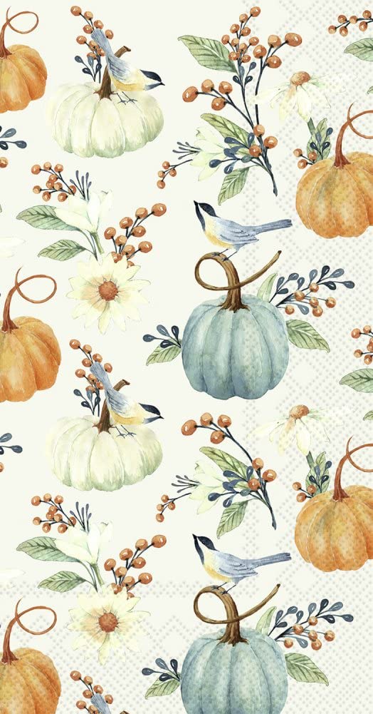 IHR Ideal Home Range Dinner Disposable 3-Ply Paper Guest Towels Buffet Napkins, 8.5" 4.5", Pumpkin Floral