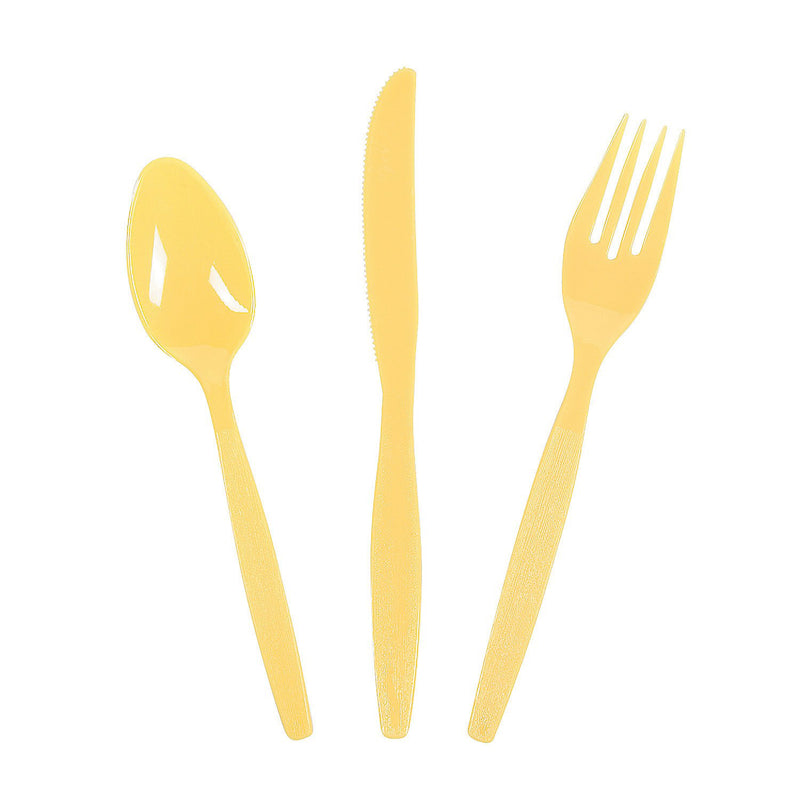 Fun Express - Bulk Yellow Plastic Cutlery Set for 70 - Party Supplies - Solid Tableware - Cutlery - 210 Total Pieces