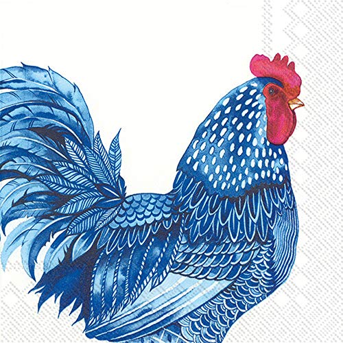 Boston International IHR 3-Ply Cocktail Beverage Paper Napkins, 5 x 5-Inches, Blue Plumage