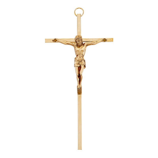 Simple Gold Toned Metal Decorative Hanging Wall Cross Crucifix, 7 Inch