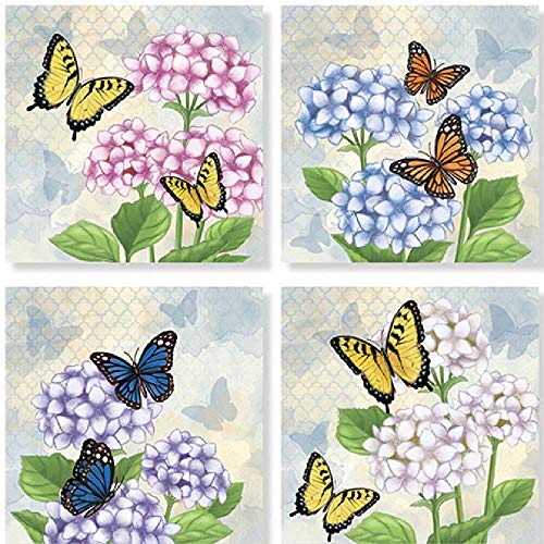 Carson Hydrangea and Butterfly Square House Coaster Set of 4