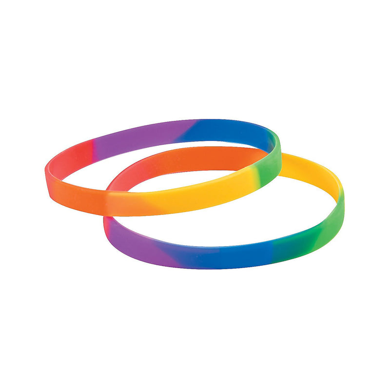 Fun Express - Rainbow Thin Silicone Band - Jewelry - Bracelets - Rubber Bracelets - 24 Pieces