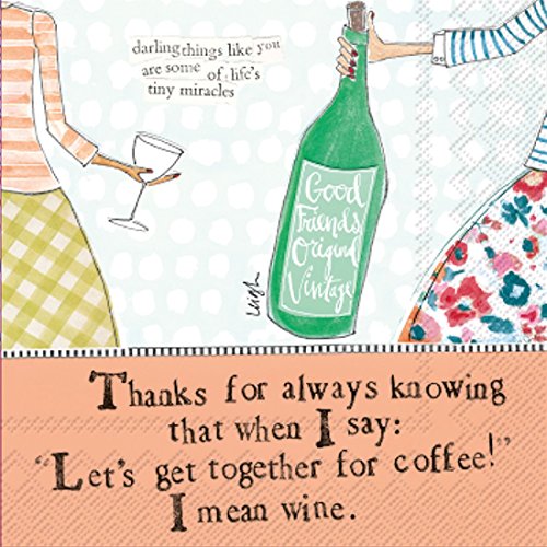 Boston International Curly Girl 3-Ply Paper Napkins, 20-Count Cocktail Size, Coffee And Wine