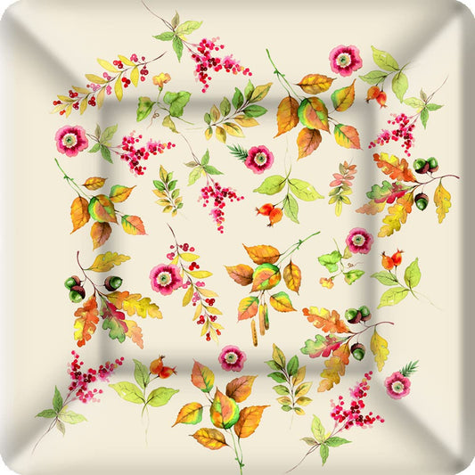 Ideal Home Range IHR Paper Plates Square Dessert Size, 8-Count, 7 x 7-Inches, Pumpkin Love Cream