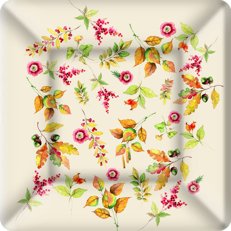 Ideal Home Range IHR Paper Plates Square Dessert Size, 8-Count, 7 x 7-Inches, Pumpkin Love Cream