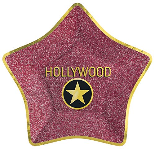 Amscan "Hollywood" Movie Night, Star Shaped Metallic Plates, 10.5", 8 Ct.