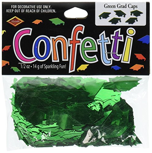 Beistle Grad Caps Mortarboard Cutout Plastic Confetti, 1 Pack, Green