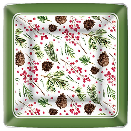 Boston International Square Paper Dinner Plates, 8-Count, 10 x 10-Inches, Pinecone Pattern
