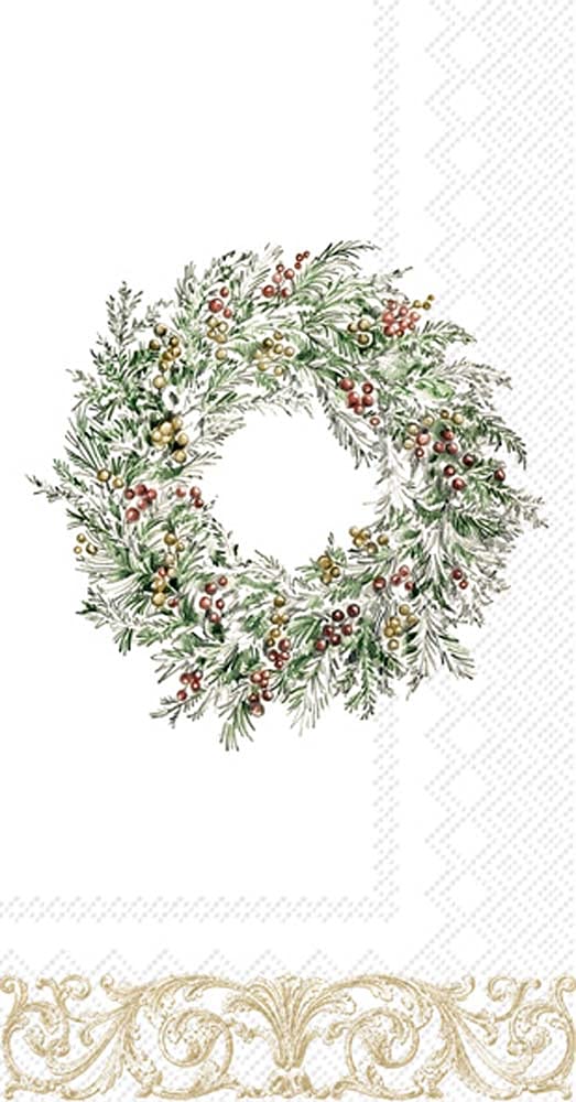 Boston International IHR 3-Ply Paper Napkins, 16-Count Guest Size, Holiday Berry Wreath