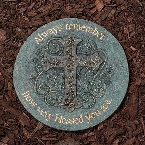 Roman Bronze Blue Patina Decorative Stepping Stone, Resin, Outdoor Decoration (9-inch Height, Blessed)
