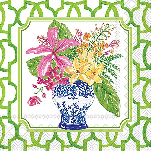 Boston International IHR 3-Ply Paper Cocktail Napkins, 5 x 5-Inches, Flowers in Urns