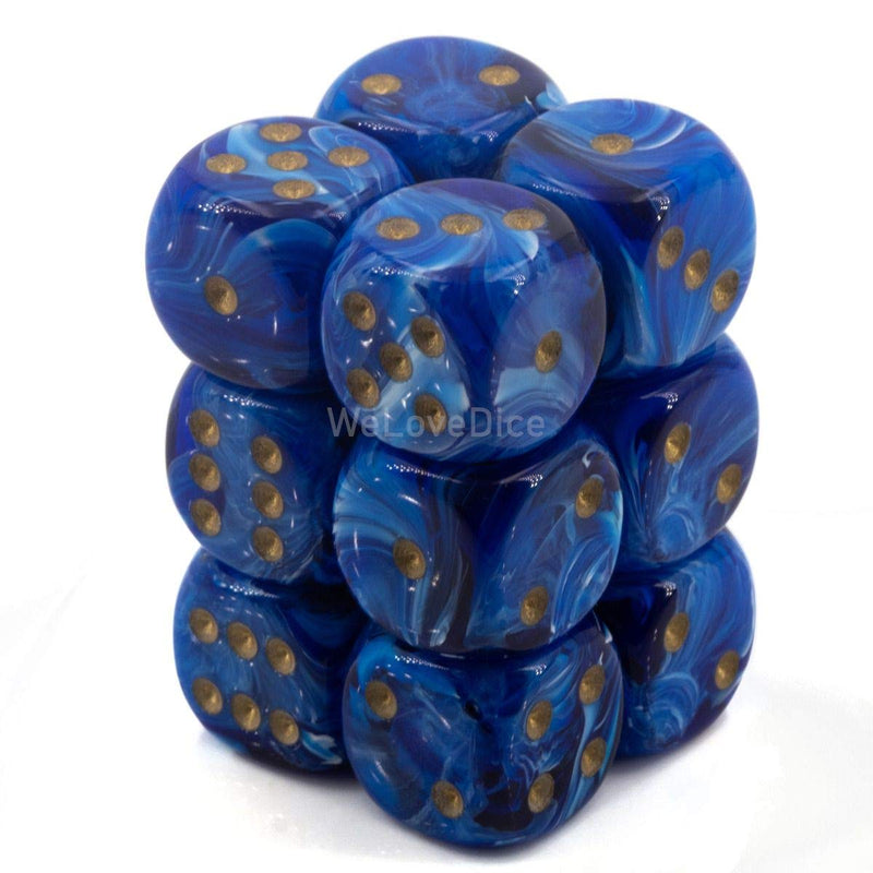 DND Dice Set-Chessex D&D Dice-16mm Vortex Blue and Gold Plastic Polyhedral Dice Set-Dungeons and Dragons Dice Includes 12 Dice – D6, (CHX27636)