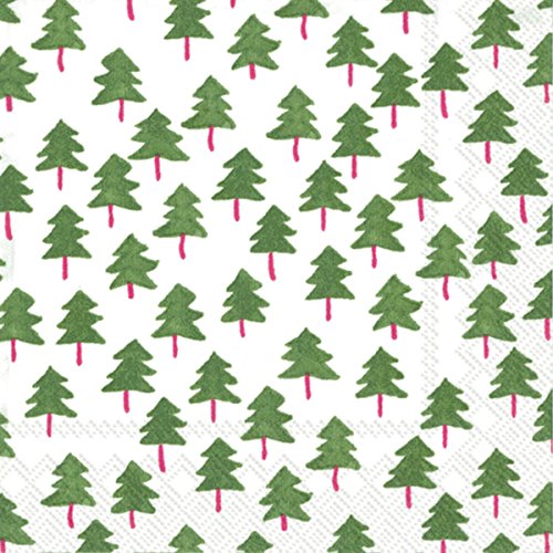 Ideal Home Range Boston International Paper Napkins, IHR 3-Ply 20-Count Cocktail Size, Twee Trees- White Green