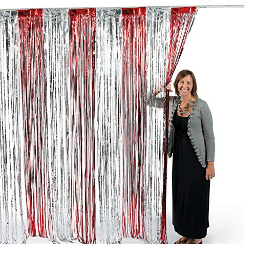 Fun Express Red and Silver Fringe Door Curtain - 3 feet x 8 feet - Party Decor