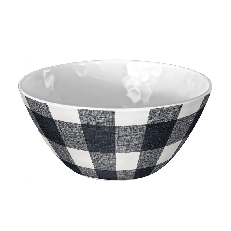 TarHong Vintage Lodge Buffalo Check Bowl, 6.1" x 2.8", 26-Ounce, Pure Melamine, Shatterproof, Indoor/Outdoor, White and Black, Set of 6