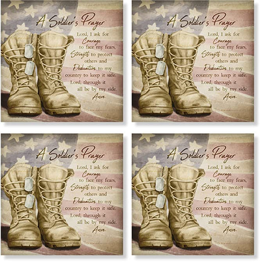 Carson Home Soldier Boot House Coaster, 4-inch Square, Set of 4