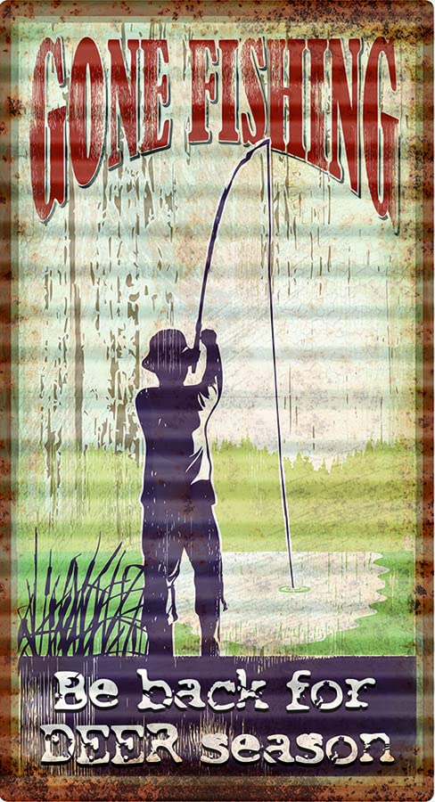 Great Finds Gone Fishing Vertical Tin Sign, 9.25-inch Height