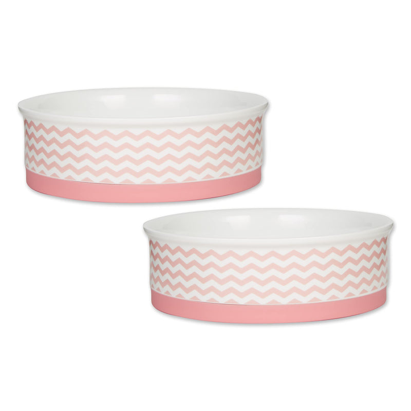 Bone Dry Ceramic Pet Collection Chevron, Large Set, 7.5x2.4, Pink, 2 Piece