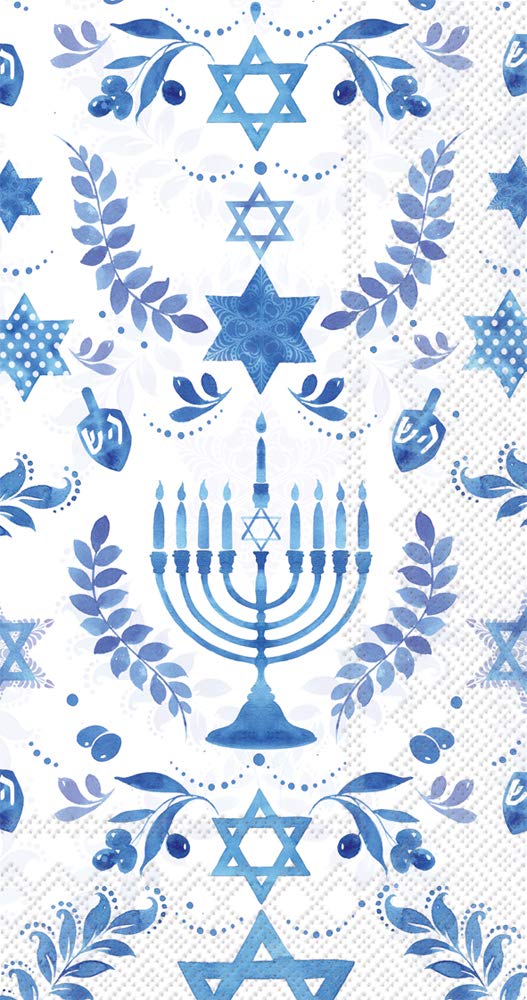 Boston International IHR 3-Ply Guest/Dinner Paper Napkins, 8.5 x 4.5-Inches, Hanukkah