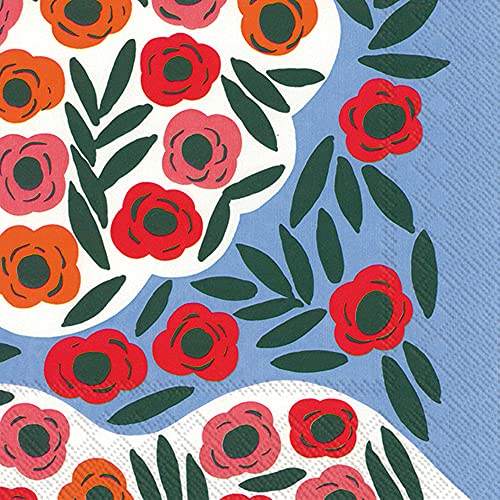 Boston International IHR Marimekko 3-Ply Cocktail Beverage Paper Napkins, 5 x 5-Inches, Ruukku Blue