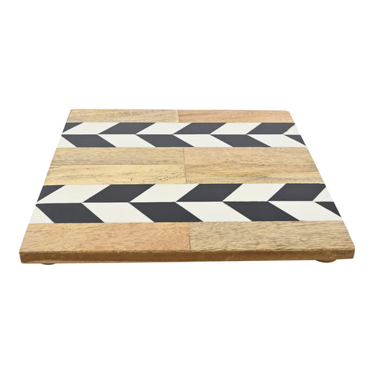 Black and White Stripe Square Wood Trivet