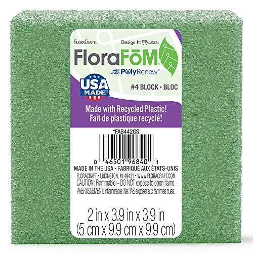 Floracraft Styrofoam Block Arranger, 3.875-Inch by 3.875-Inch by 1.938-Inch, Green
