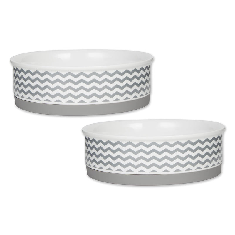 Bone Dry Ceramic Pet Collection Chevron, Large Set, 7.5x2.4, Gray, 2 Piece