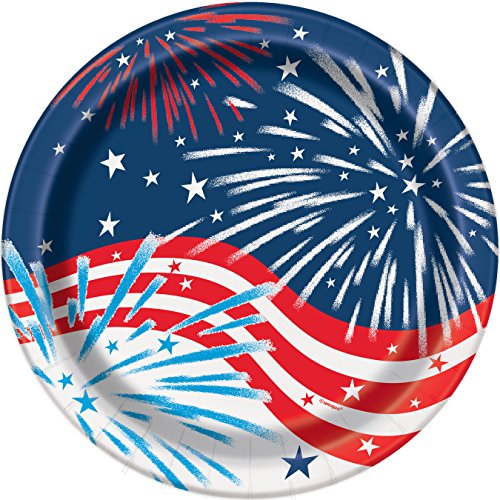 Unique Industries Unique Fireworks 4th of July Dinner Plates, 8ct, 9", Multi