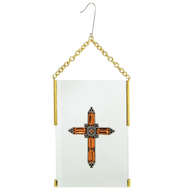 Symbols Of Faith Crystal Cross Glass Hanging Ornament (Orange)