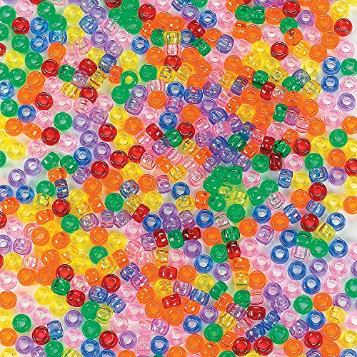Fun Express Pony Beads Bulk Assortment - 1 Pound, 2000 See Through Beads - 6mm Size - DIY Crafts for Kids and Jewelry Making Supplies