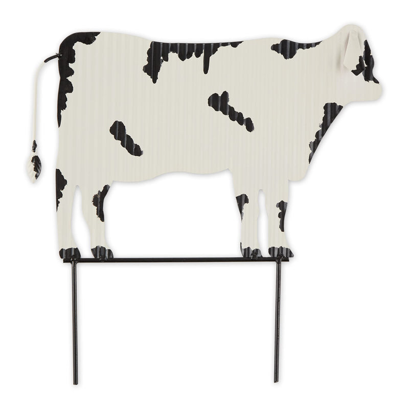 DII Decorative Iron Garden Stake Collection Lawn & Yard Decor, 14.25x13.25, White Cow