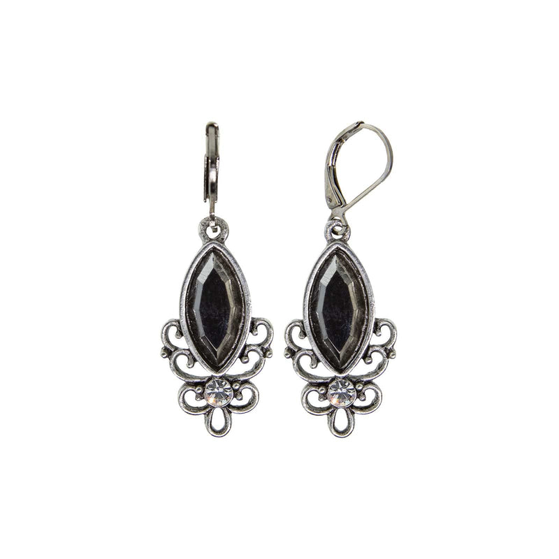 1928 Jewelry Renaissance Glam Black Hematite Crystal Filigree Drop Earrings