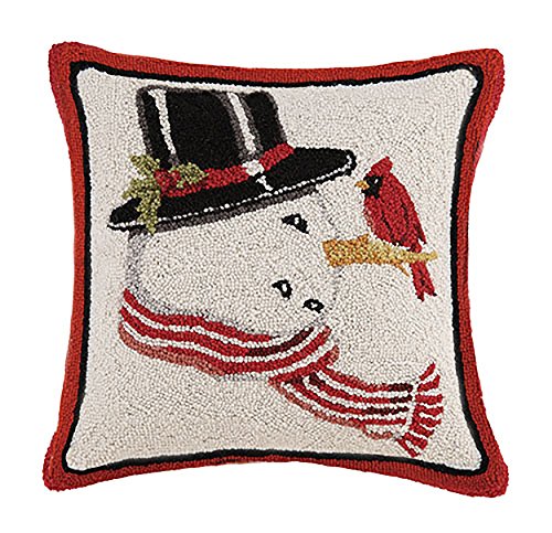 Peking Handicraft Mary Lake Thompson 18x18 Snowman with Hat Hook Pillow Black/Red