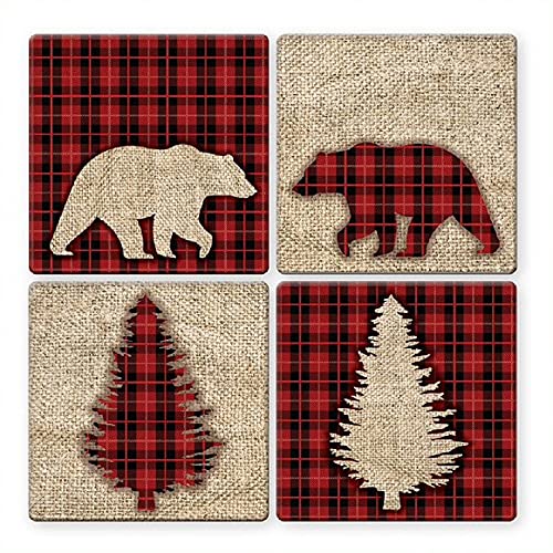 Great Finds CH210 Plaid Lodge Coaster, Set of 4, 4-inch Square