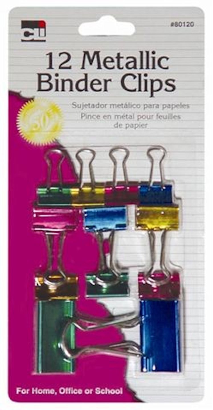 Charles Leonard Binder Clips, Metallic, Assorted Colors and Sizes, 12-Pack (80120)