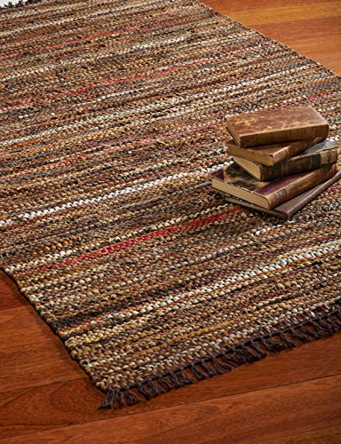 Larry Traverso Tucson Leather Rug, 44 x 72 inches, Handwoven Recycled Leather, Brown