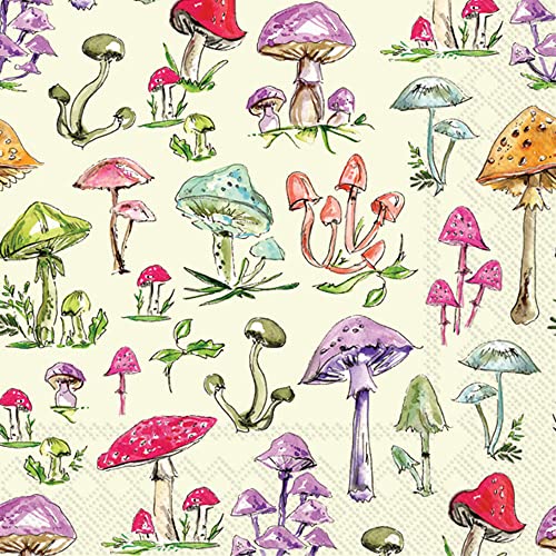 Boston International IHR Ideal Home Range 3-Ply Paper Napkins Rosanne Beck Collections, 20-Count Cocktail Size, Mushrooms