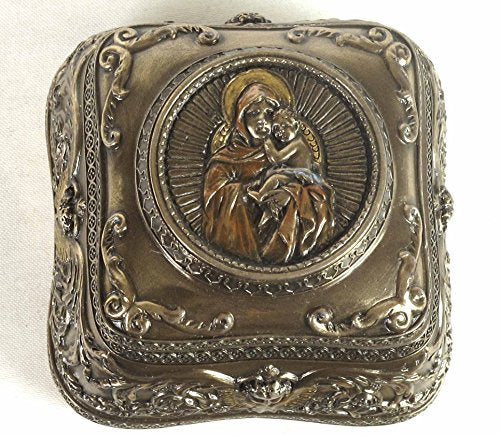 Unicorn Studio US 2.63 Inch Mother Mary Holding Baby Jesus Trinket Box, Bronze Color