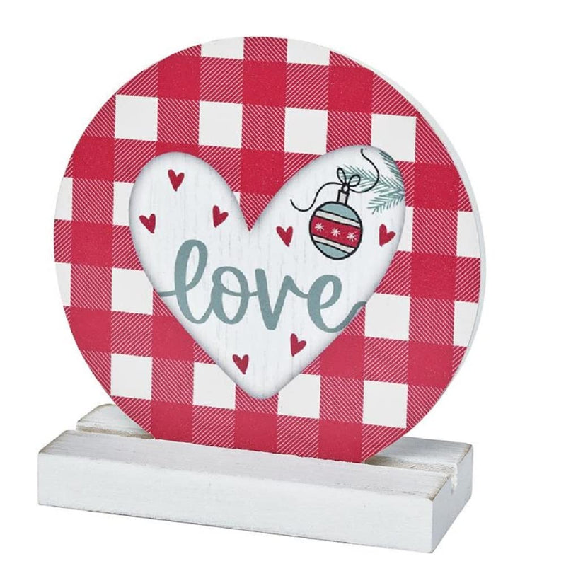 Blossom Bucket Round Love Wooden Sign with Christmas Ornament On Base