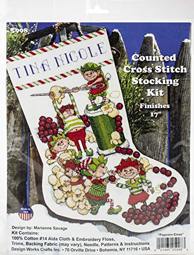 Design Works Crafts Counted Cross Stitch Stocking Kit 17in Long-Popcorn Elves (14 Count)