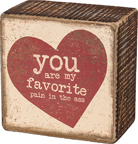 Primitives by Kathy 3" x 3" MINI Decorative Box Sign - You Are My Favorite Pain,Brown, Red, Cream, Vintage