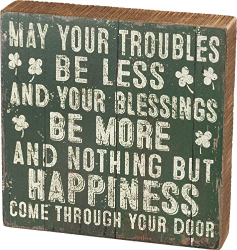 Primitives by Kathy Troubles Be Less Your Blessings Be More Wood Box Sign