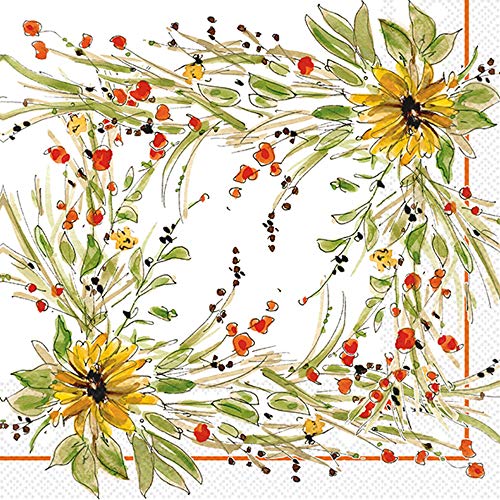 Boston International IHR Rosanne Beck 20-Count 3-Ply Lunch Paper Napkins, 6.5 x 6.5-Inches, Sunflower Medley