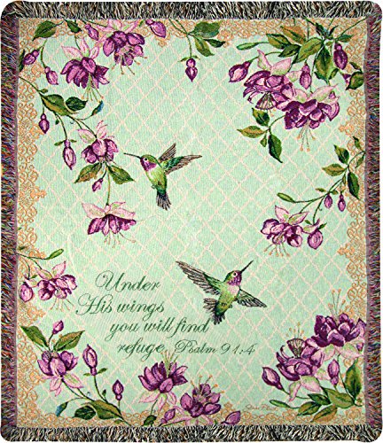Manual Tapestry Throw, Psalm 91:4, 50 x 60", Ruby&