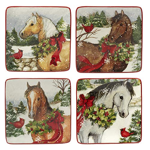 Certified International 22813SET4 Christmas on The Farm 6" Canape Plate, Set of 4 Assorted Designs, One Size, Mulicolored