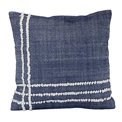 Foreside Home & Garden FIPL09799 Blue Hand Woven 18x18 Outdoor Decorative Throw Pillow with Pulled Curly Yarn Accents