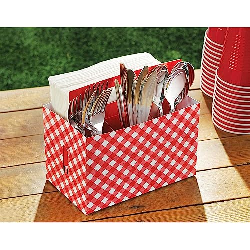 Amscan Picnic Party Cardboard Utensil Caddy, 7" x 7.5" x 4.5"