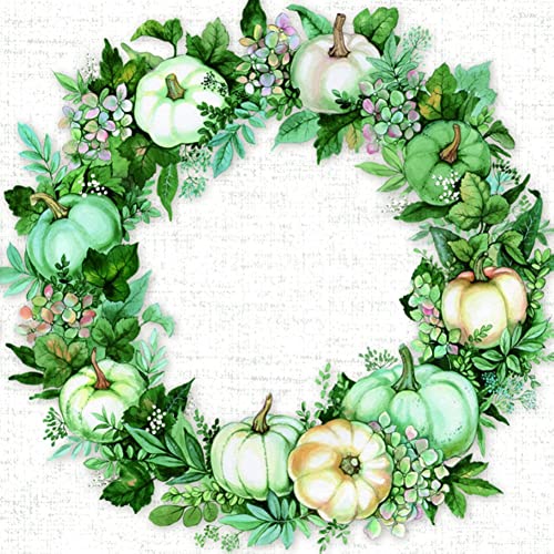Boston International IHR Ideal Home Range - Paper Napkins PUMPKIN WREATH cream 20-Count 3-Ply Cocktail Napkins 5 x 5 inches