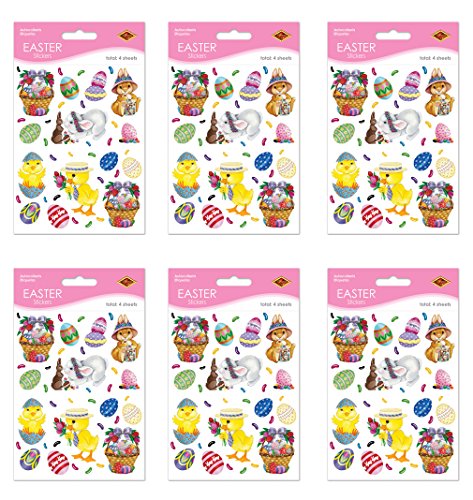 Beistle , 24 Sheets Bunny, Basket & Egg Stickers, 4.75" x 7.5" Sheets